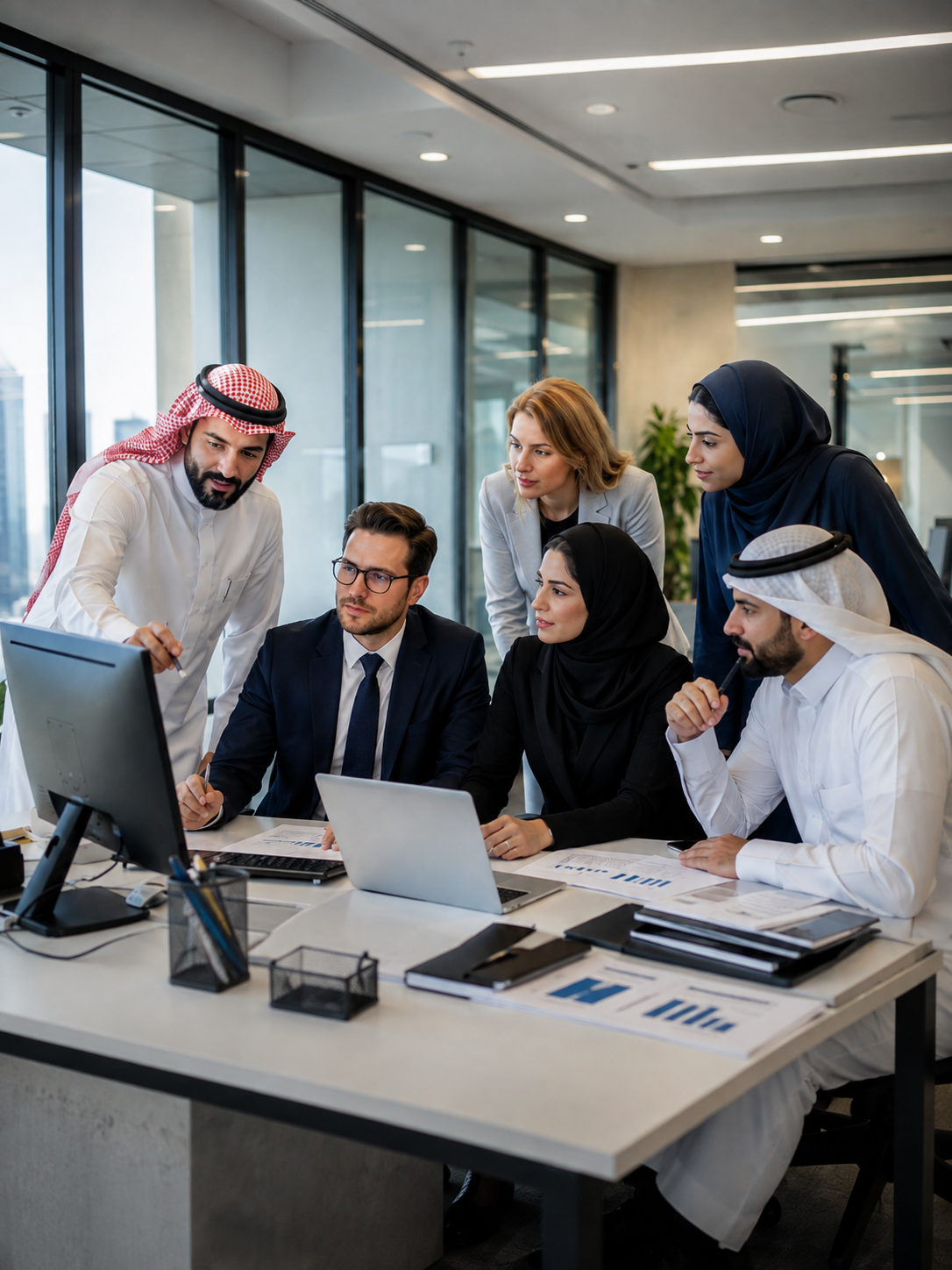 Consulting team reviewing management system processes